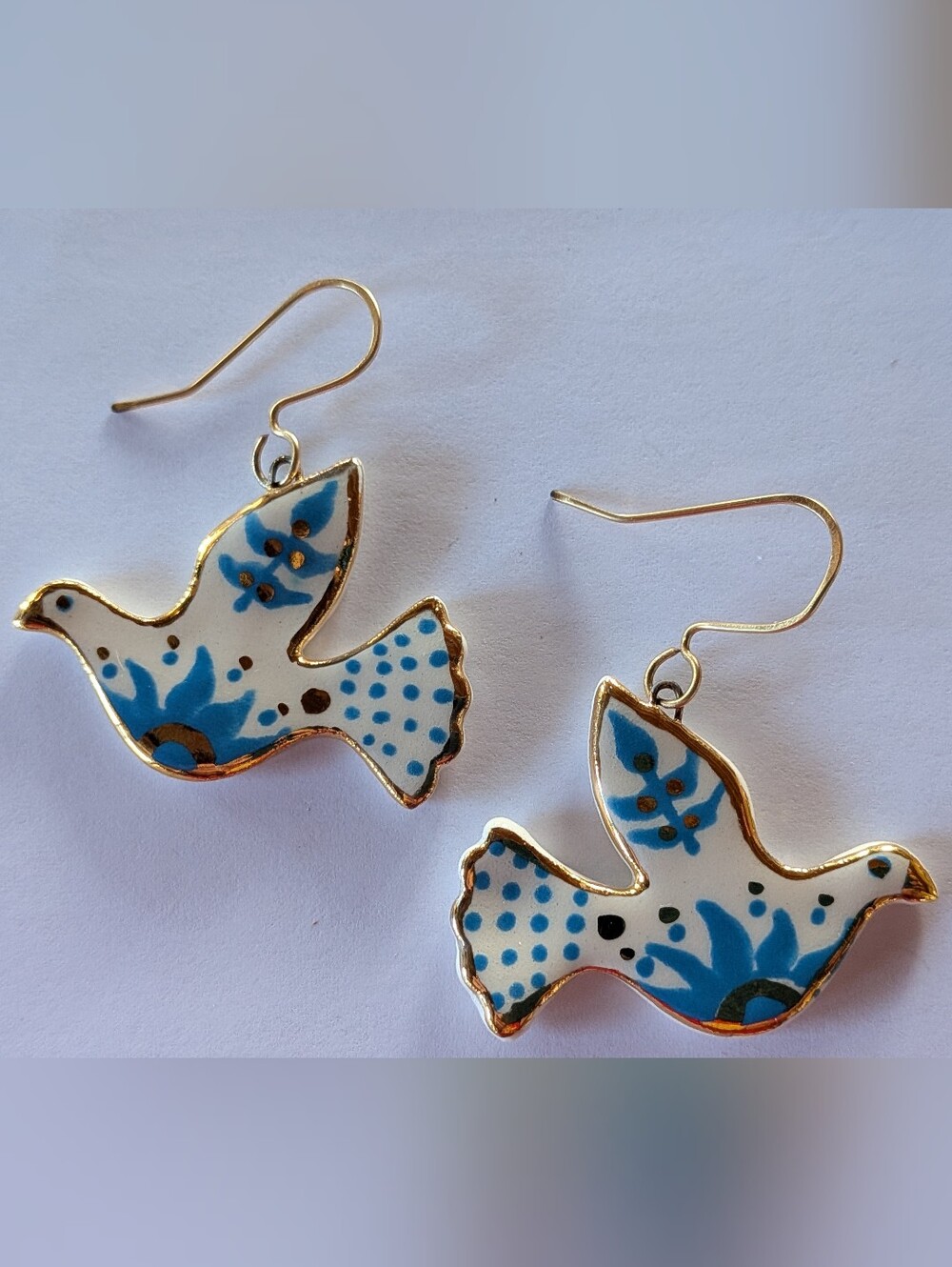 Porcelain Dove Earrings, Blue And White, Pierced, Statement Earrings Never Worn
